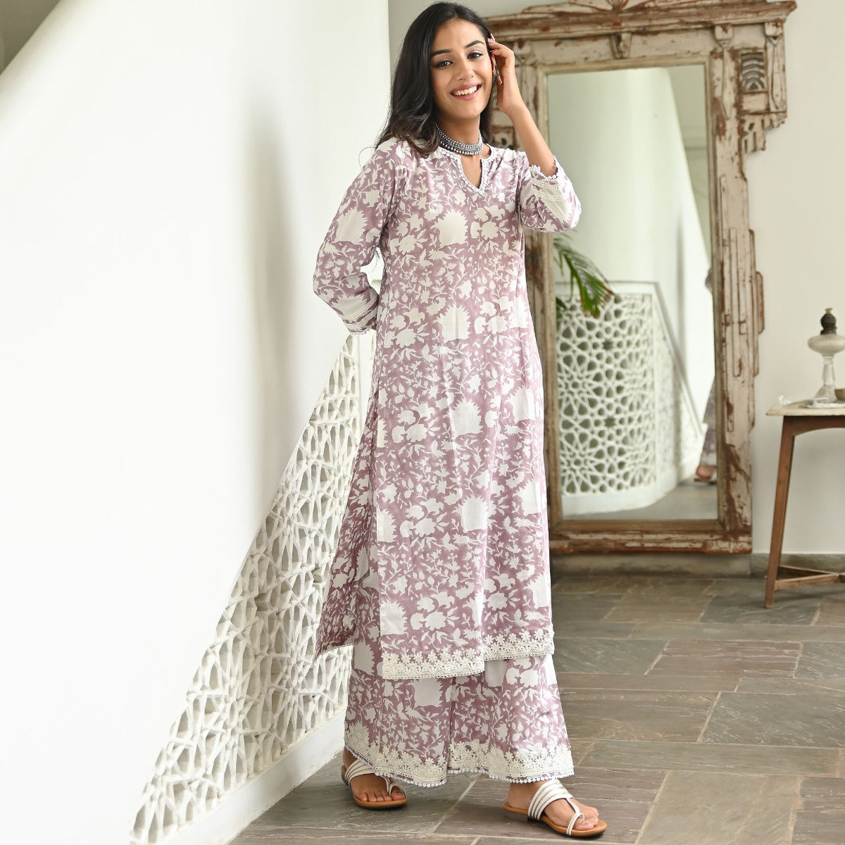 Plum Printed Kurta Set