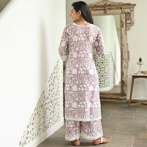 Plum Printed Kurta Set