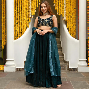 Teal Velvet Lehenga