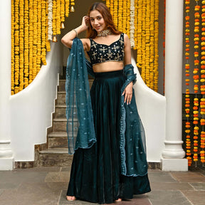 Teal Velvet Lehenga