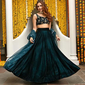 Teal Velvet Lehenga