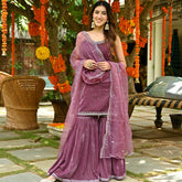 Mauve Velvet Sharara Set