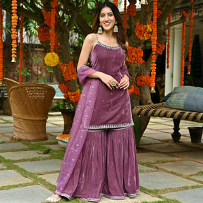 Mauve Velvet Sharara Set