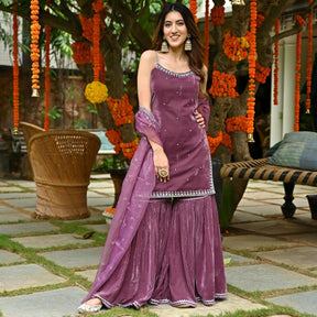 Mauve Velvet Sharara Set