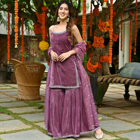 Mauve Velvet Sharara Set