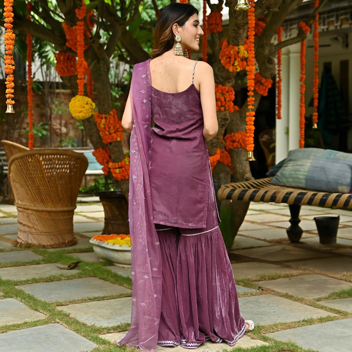 Mauve Velvet Sharara Set