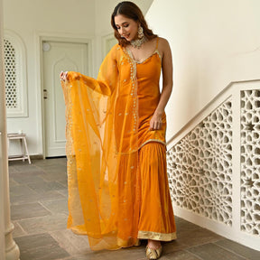 Mustard Velvet Sharara Set