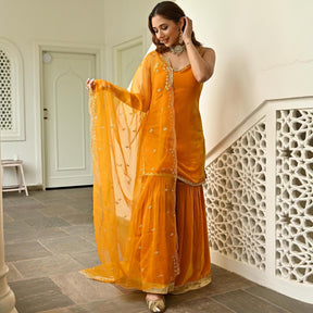 Mustard Velvet Sharara Set