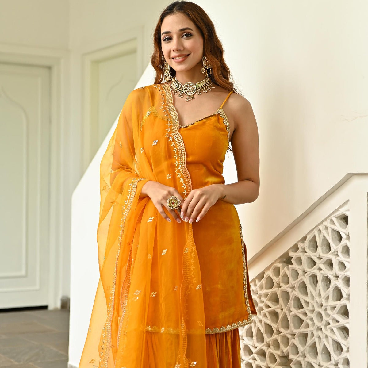 Mustard Velvet Sharara Set