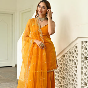 Mustard Velvet Sharara Set