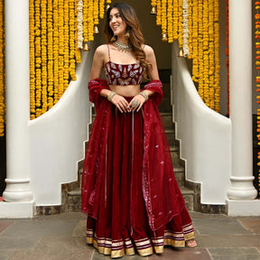 Maroon Velvet Lehenga Set