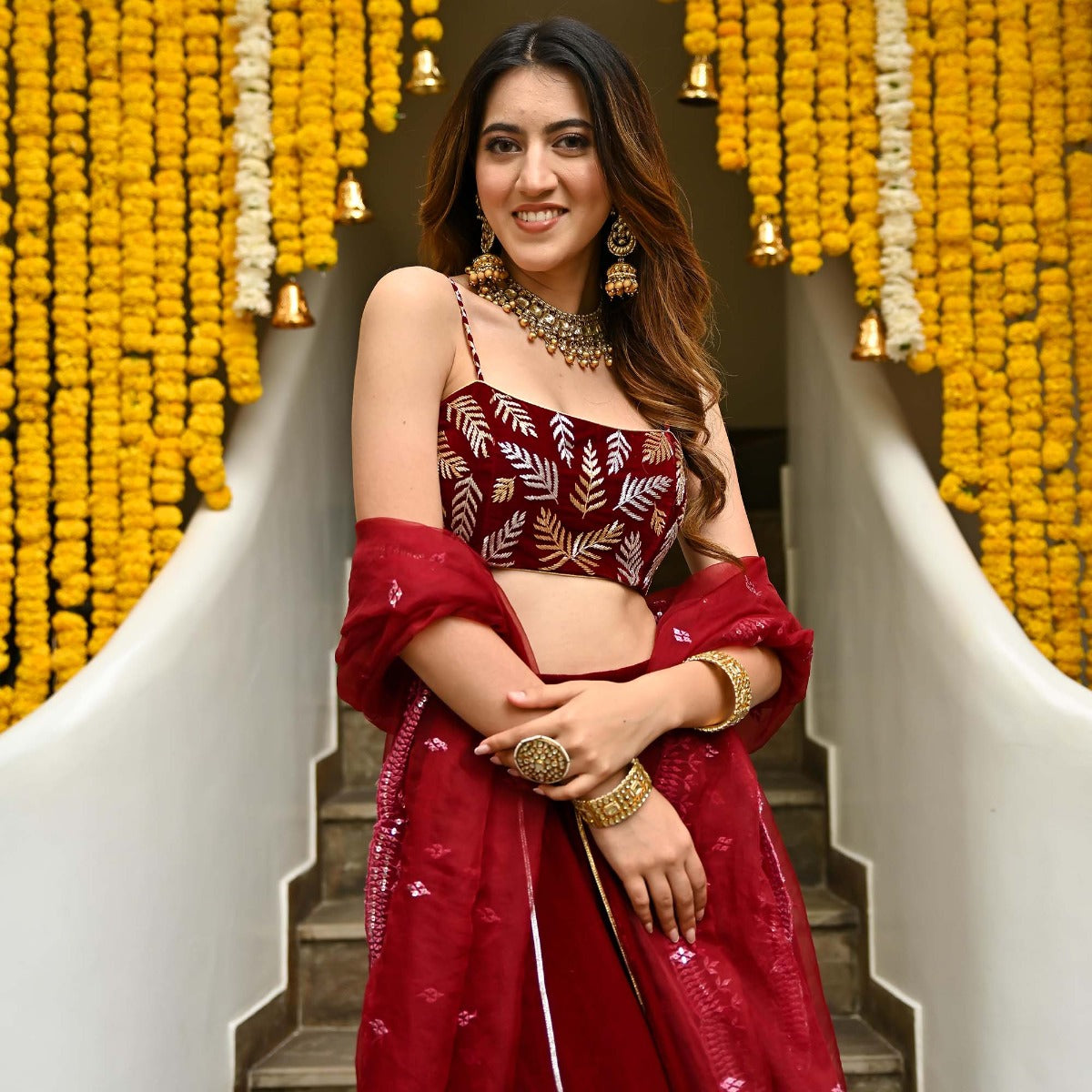 Maroon Velvet Lehenga Set