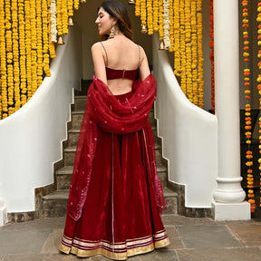 Maroon Velvet Lehenga Set