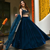 Blue Velvet Lehenga Set