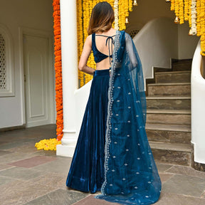 Blue Velvet Lehenga Set