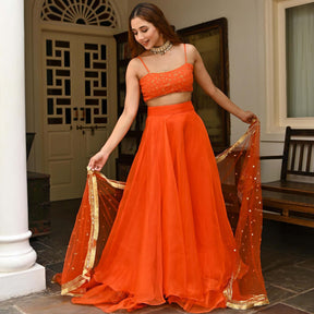 Orange Organza Lehenga