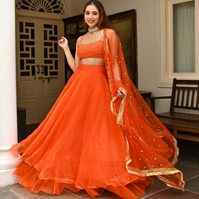 Orange Organza Lehenga