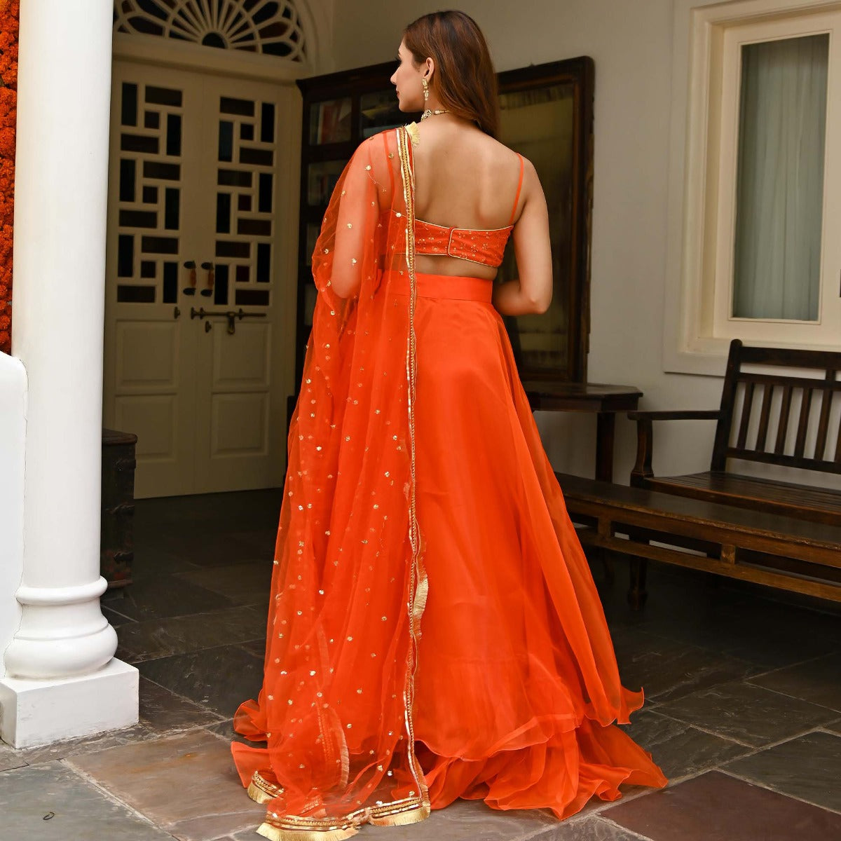 Orange Organza Lehenga