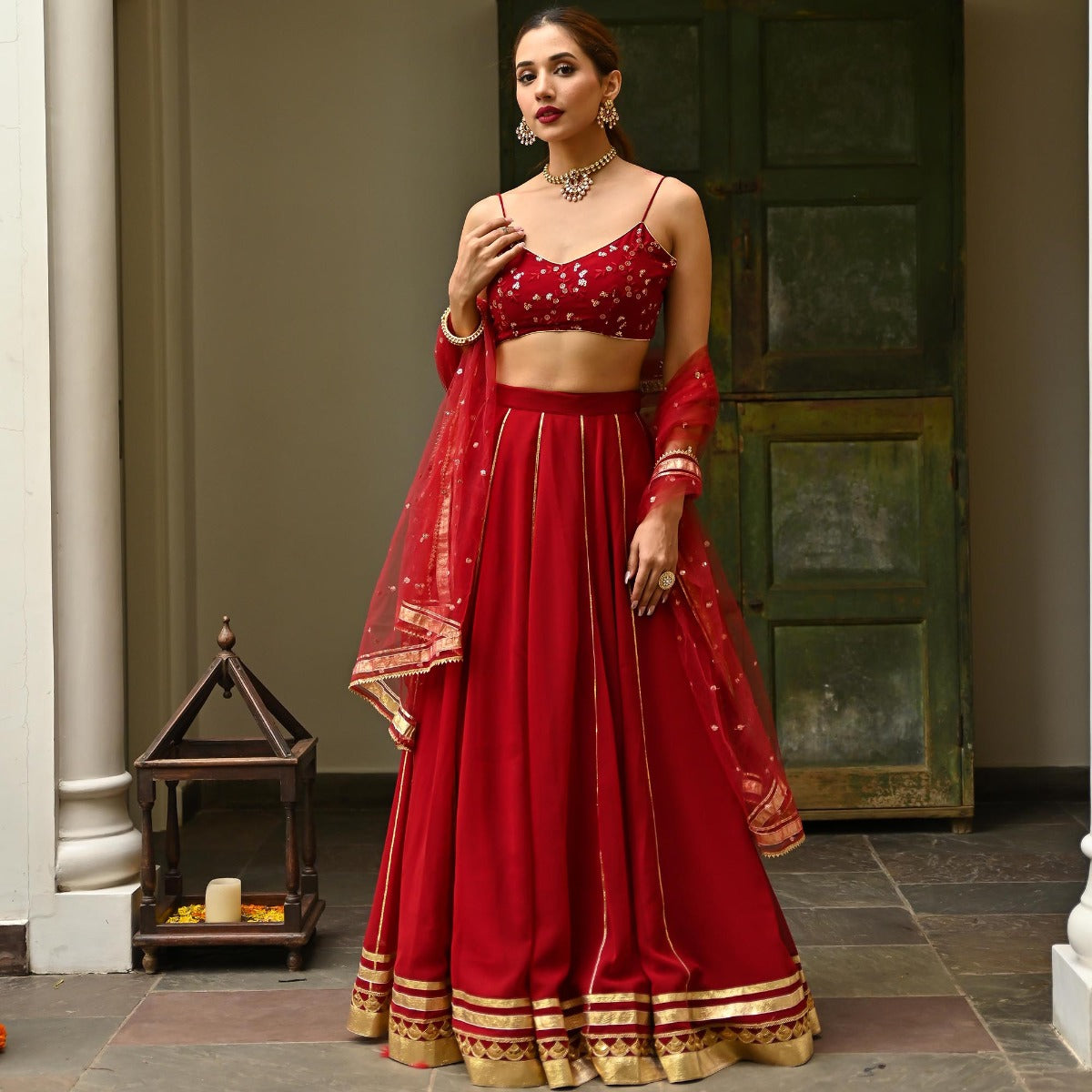 Maroon Gota Lehenga Set