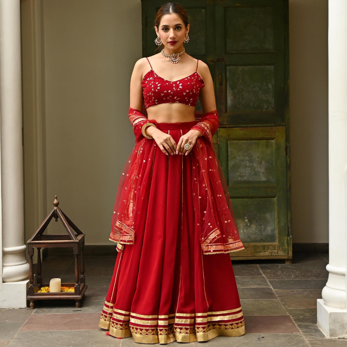 Maroon Gota Lehenga Set