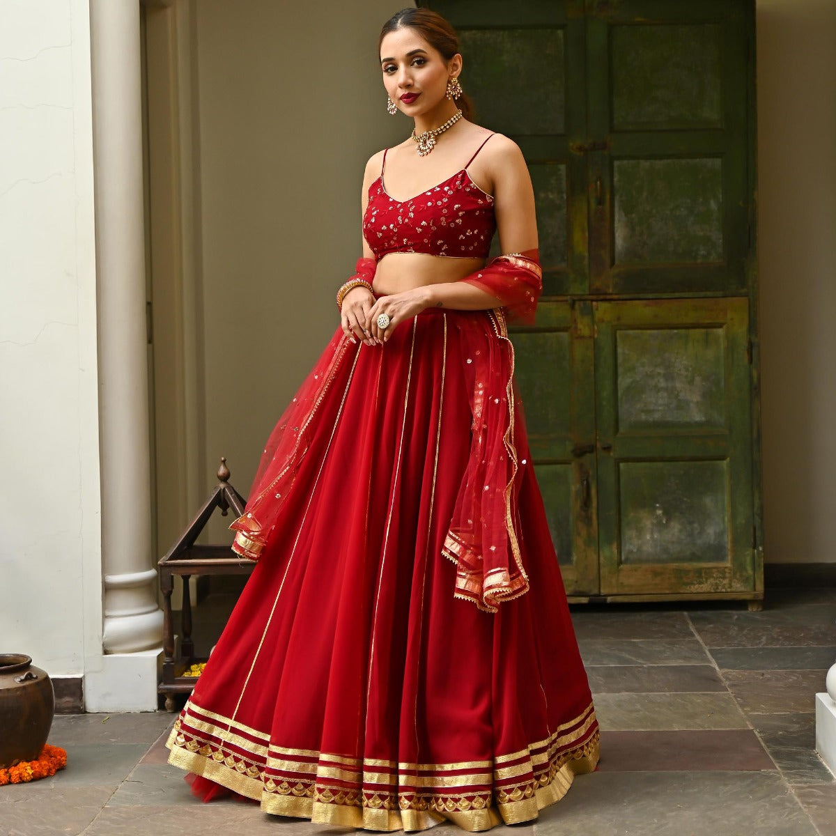 Maroon Gota Lehenga Set