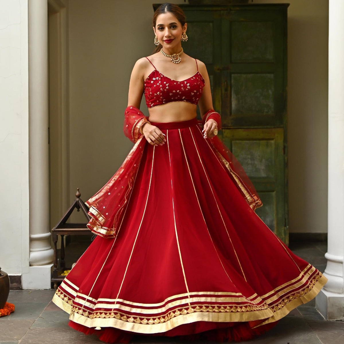 Maroon Gota Lehenga Set