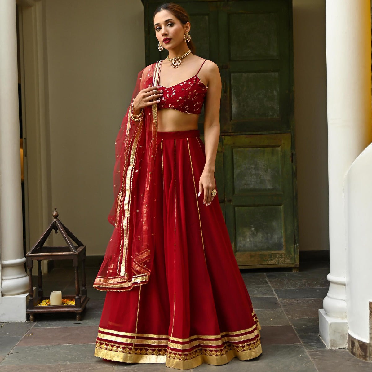 Maroon Gota Lehenga Set