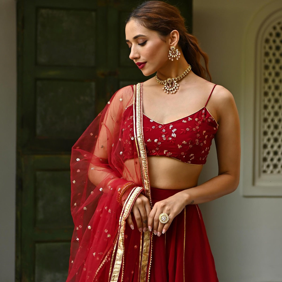 Maroon Gota Lehenga Set