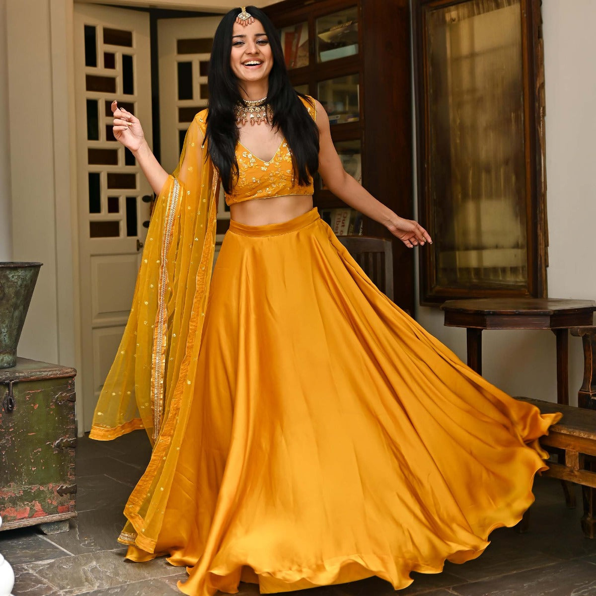 Mustard Silk Lehenga Set