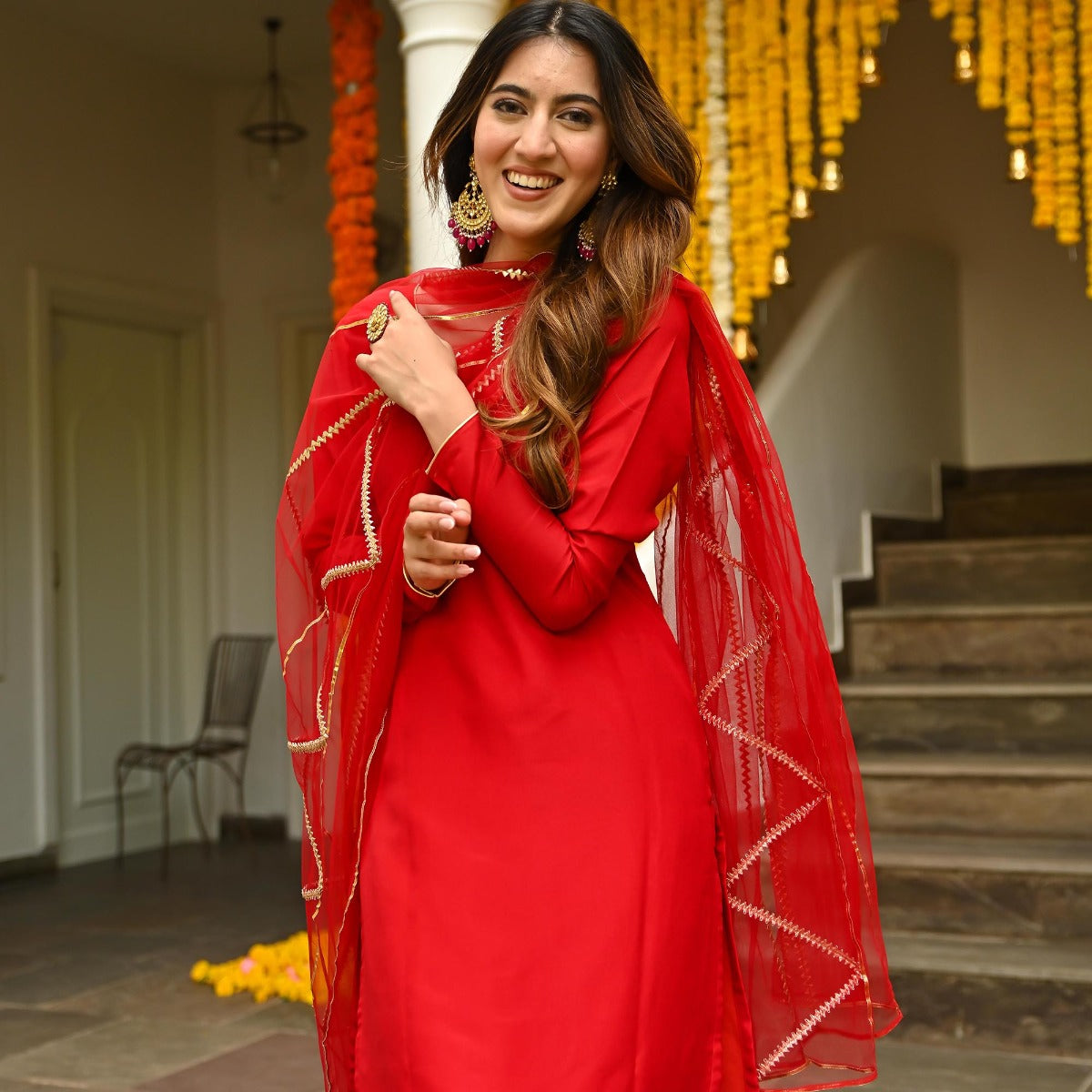 Red Silk Kurta Set