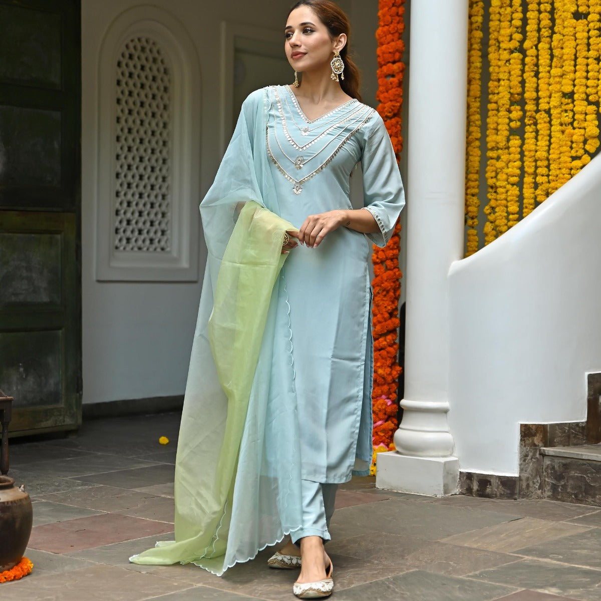 Blue Embroidered Kurta Set