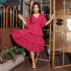 Maroon Chiffon Midi Dress