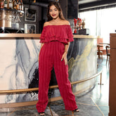 Maroon Off Shoulder Jumpsuit