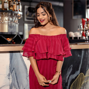 Maroon Off Shoulder Jumpsuit