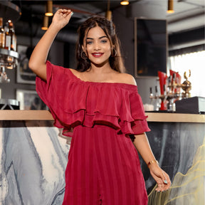 Maroon Off Shoulder Jumpsuit