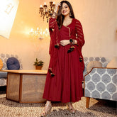 Buy Maroon Pant Style Anarkali kurta set for women Online