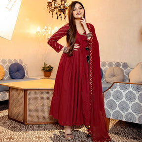 Maroon Pant Style Anarkali Suit Set