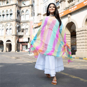 White Multi Colour Anarkali Set