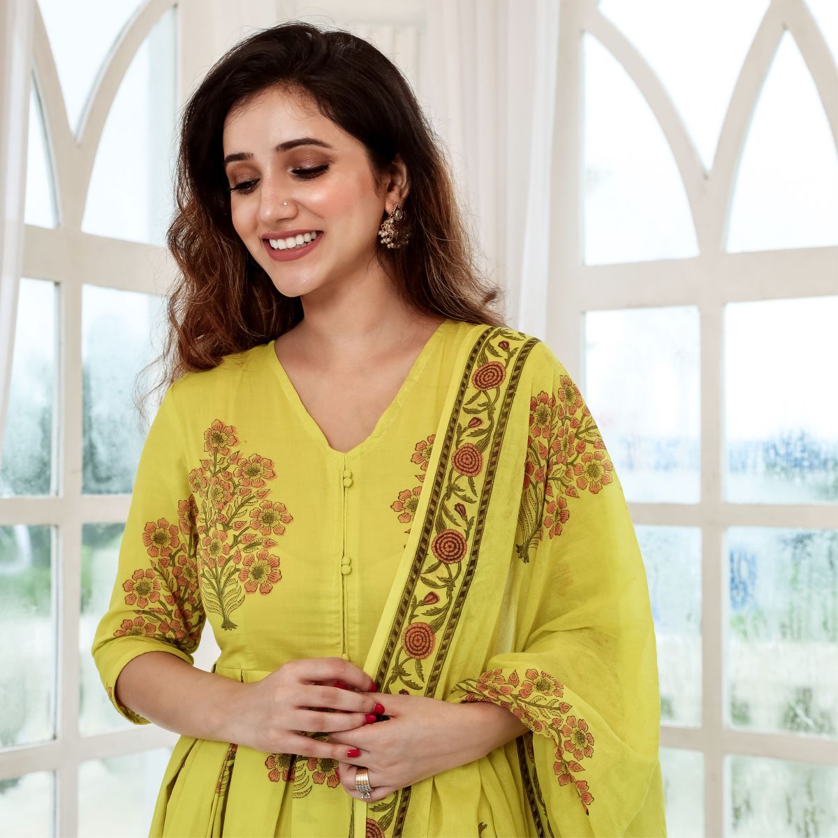 Mustard Green Anarkali Suit Set