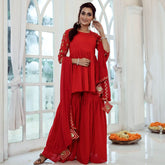 Red Embroidered Sharara  Set