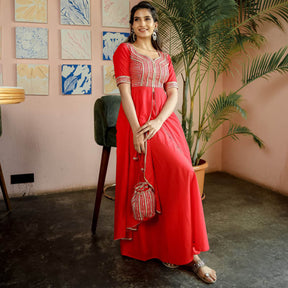 Red Kurta Palazzo Cotton Set