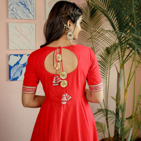 Red Kurta Palazzo Cotton Set