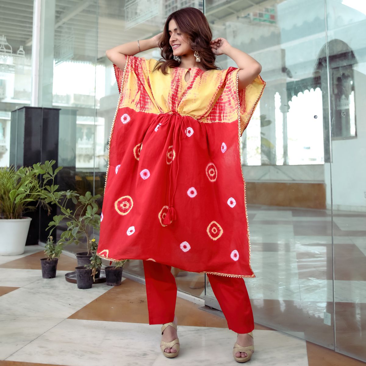 Red Yellow Kaftan Set