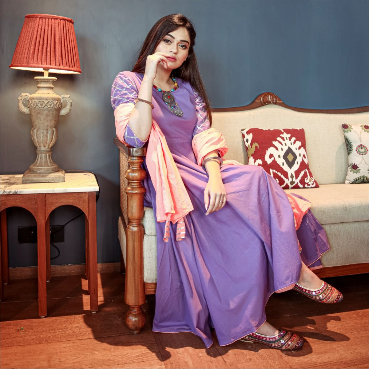 Purple Pant Style Anarkali Suit Set