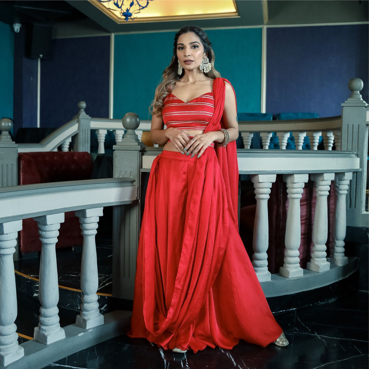 Red Palazzo Saree With Blouse