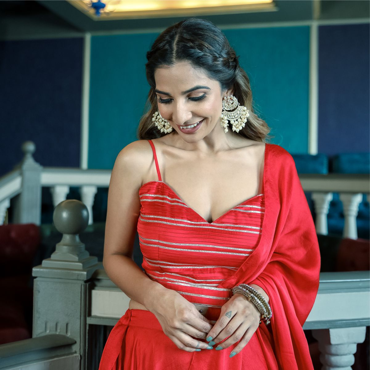 Red Palazzo Saree With Blouse