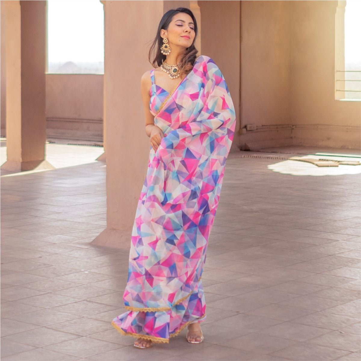 Printed Multi Color Georgette Saree