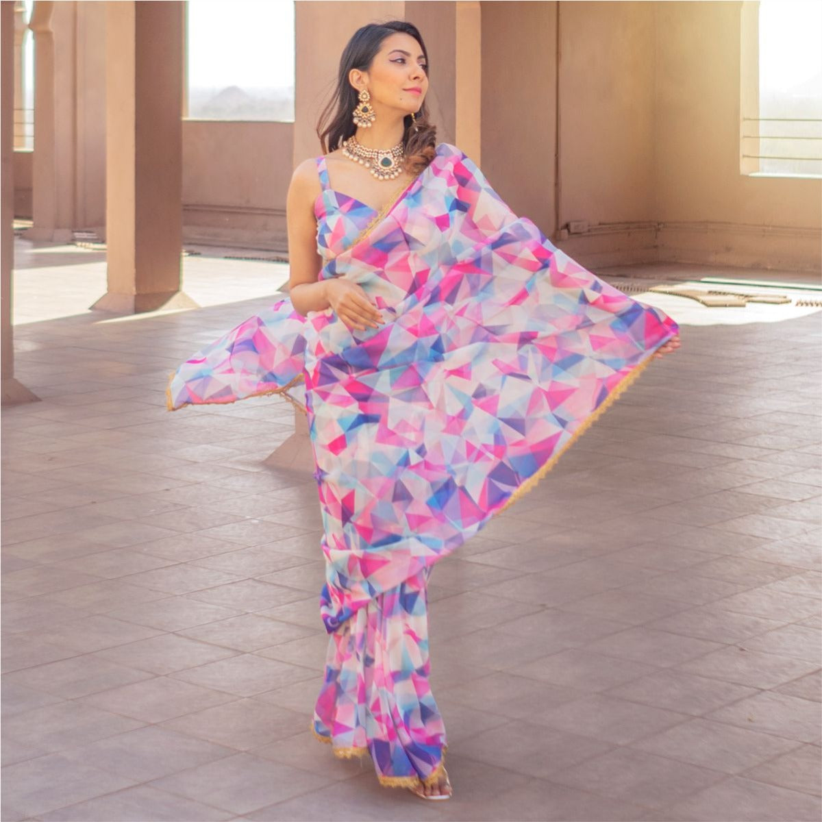 Printed Multi Color Georgette Saree