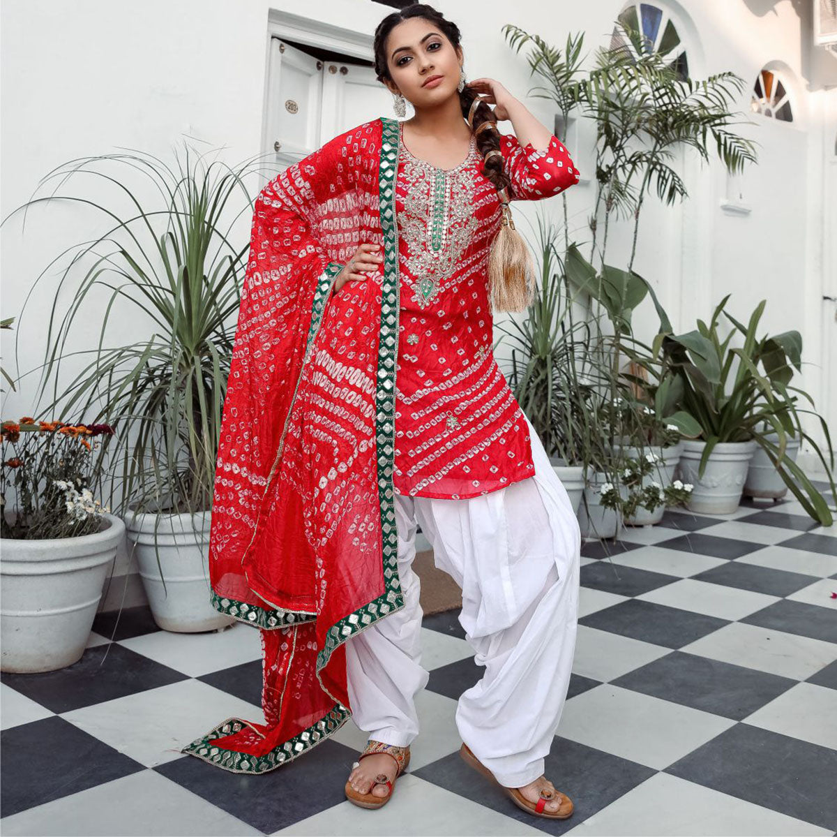 Red Patiala Dupatta Suit Set