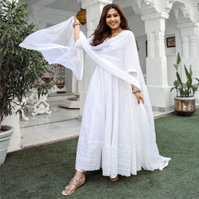 White Chikankari Anarkali Suit Set